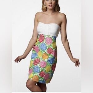 Lilly Pulitzer Dress L Strapless Sundress Floral Empire Waist Cotton Summer